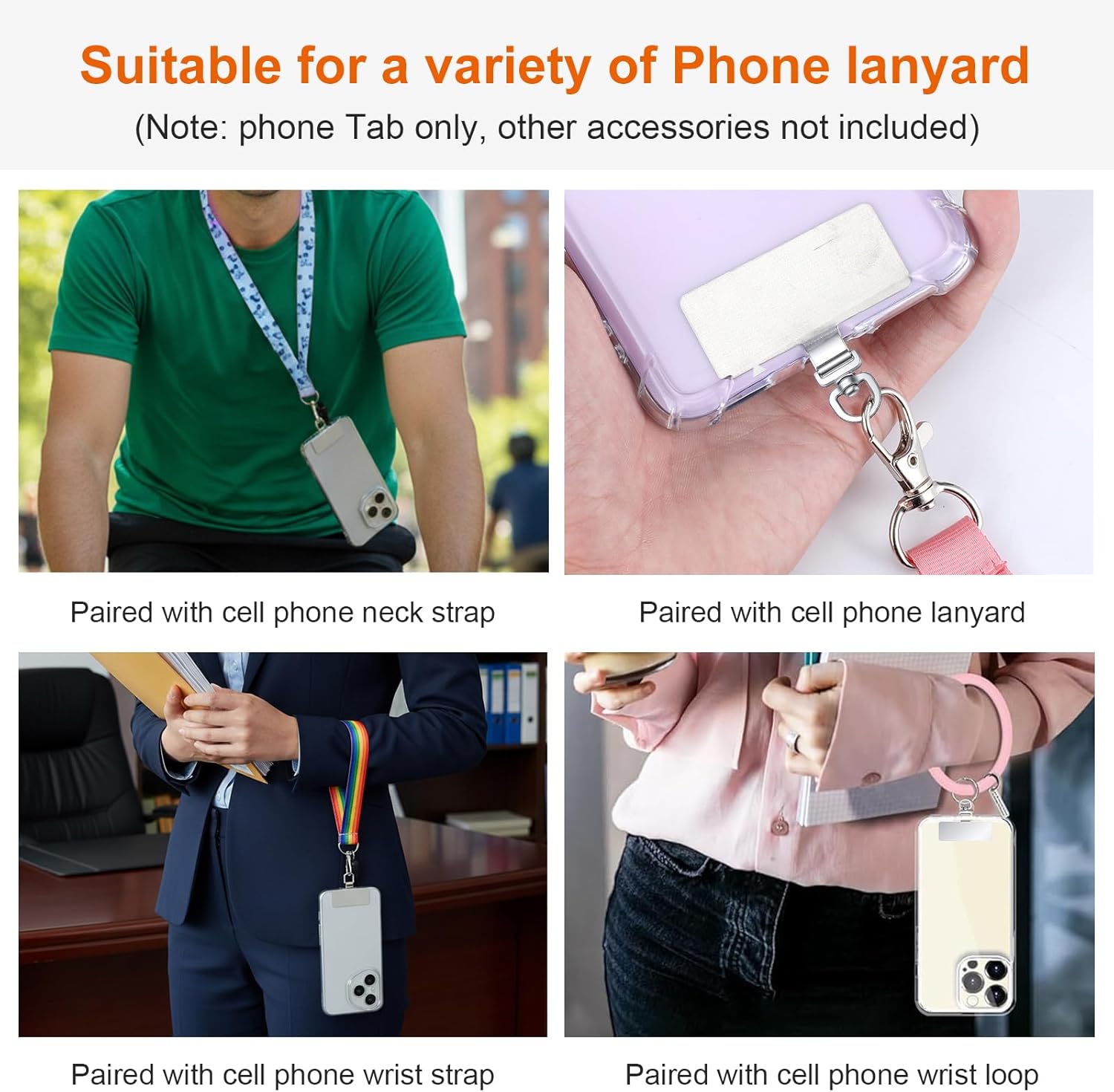 2PCS Rotatable 360° Phone Tether Tab, Stainless Steel Phone Lanyard Tab Rectangle Tether Tabs for Most Full Coverage Cases, Universal Cellphone Wrist Crossbody — image 6