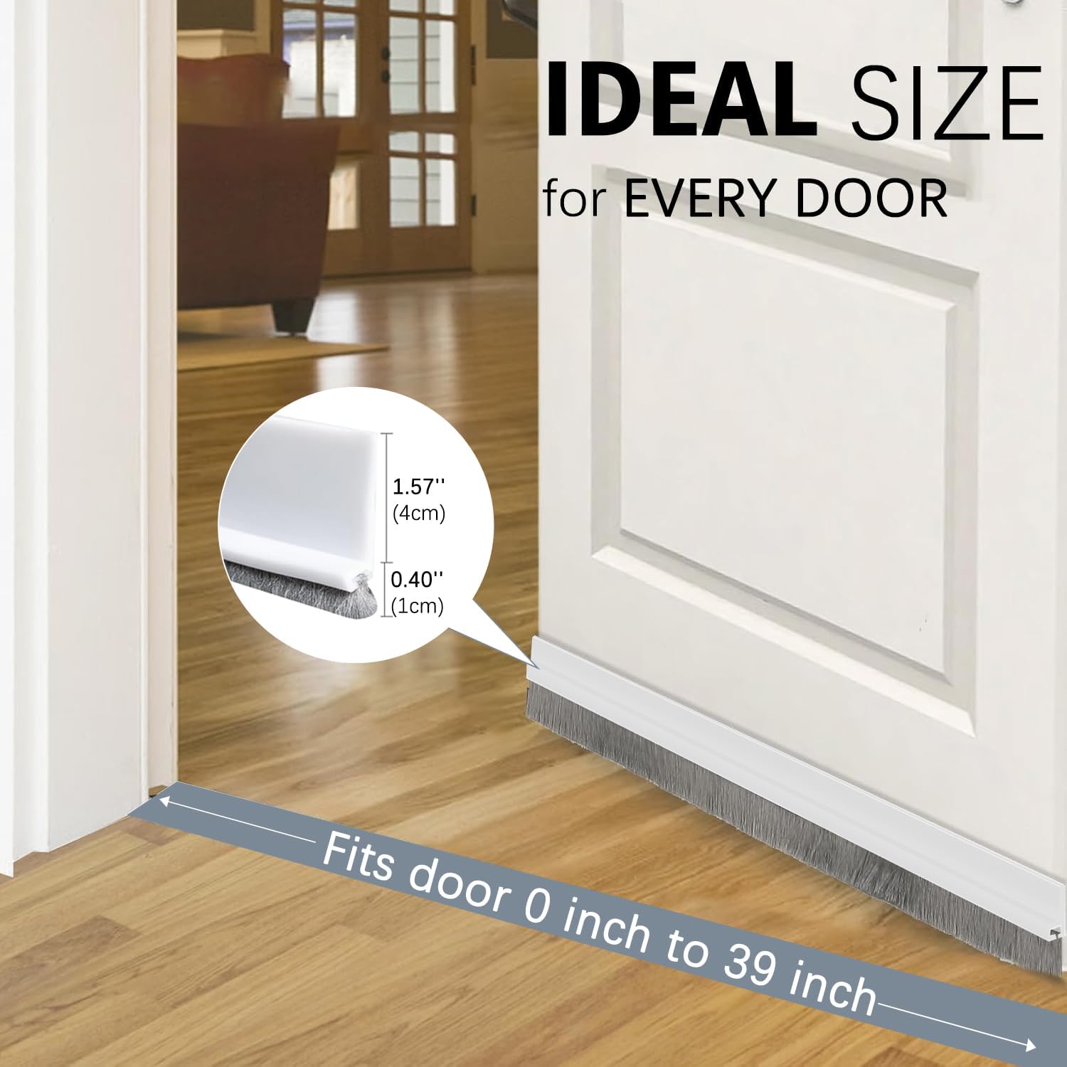2 Pack Under Door Draft Stoppers with Brush Reduce Noise, Door Soundproofing Strip, Dust-Proof/Weather Stripping with Self Adhesive, Under Door Deal - White — image 2
