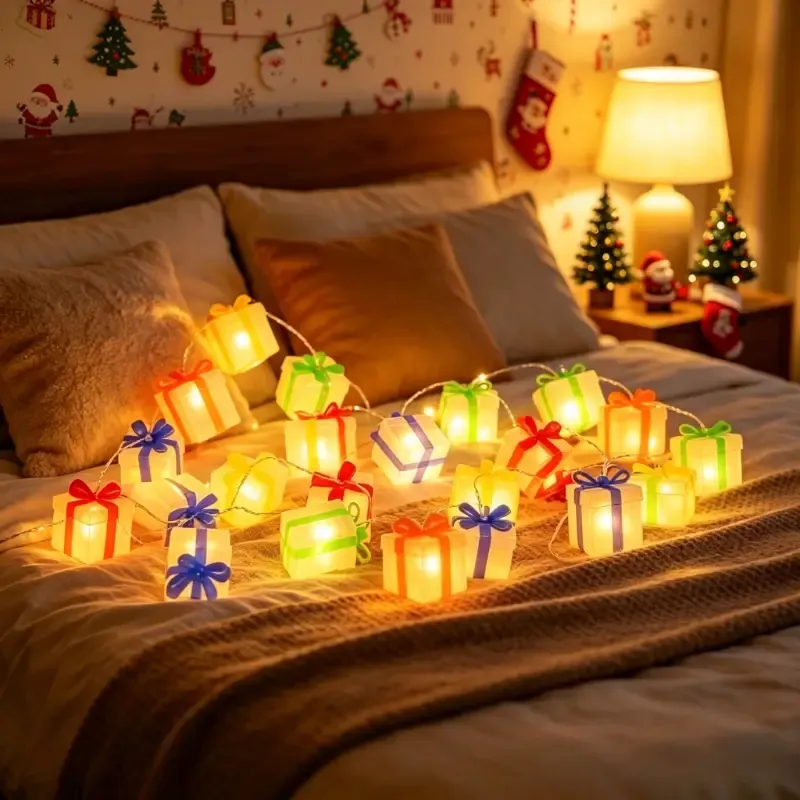 150cm/10-Light Three-Color Gift Box Shaped LED String Light, Battery Box Constant-On Mode, Cozy Home Ambiance Light — image 3