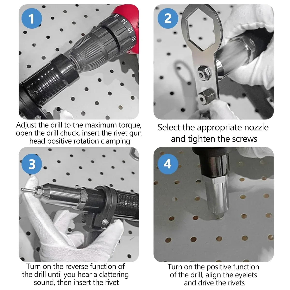 Electric Rivet Nut Gun Adapter Cordless Drill Tool Kit with 4 Nozzles Durable โ image 4