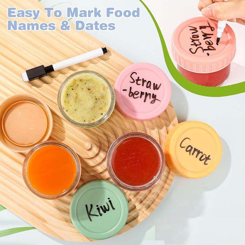 Grey lid 4oz Glass Storage Jars with Leakproof Lids and Measurement Marks - BPA Free, Microwave and Dishwasher Safe, Sauce, and Porti — image 5