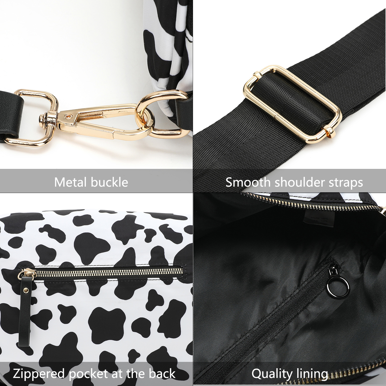 Oxford Cloth Crossbody Bag,Large Capacity Shell-Shaped Fanny Pack with Adjustable Strap(Black) — image 3