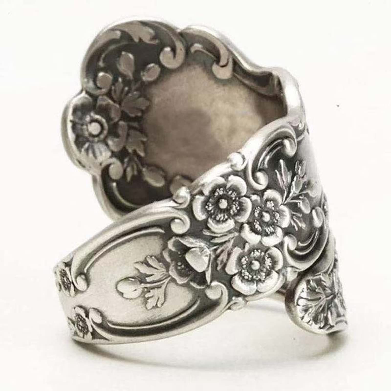 Spoon Rings for Women, Vintage Flower Open Adjustable Boho Statement Thumb Jewelry, Oxidized Spoon Ring Adjustable Ring — image 3