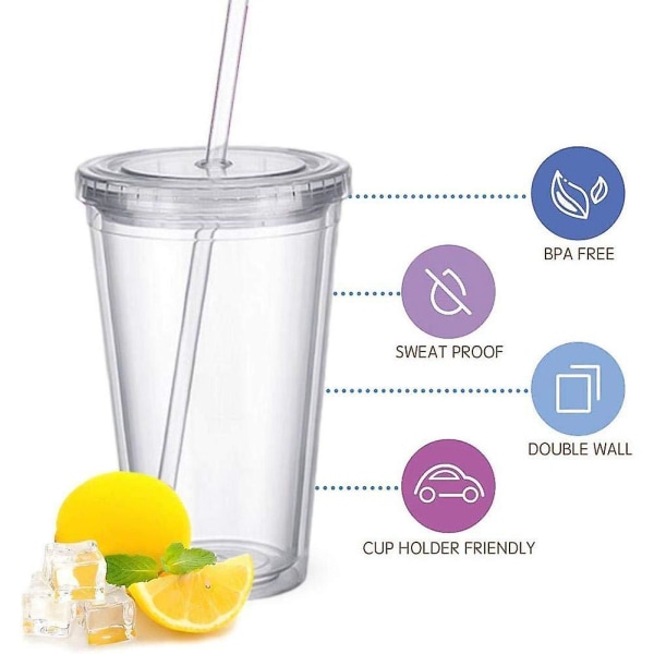 Double-walled plastic mug with lid and straw, insulated coffee mug, 500 ml, transparent – max — image 4