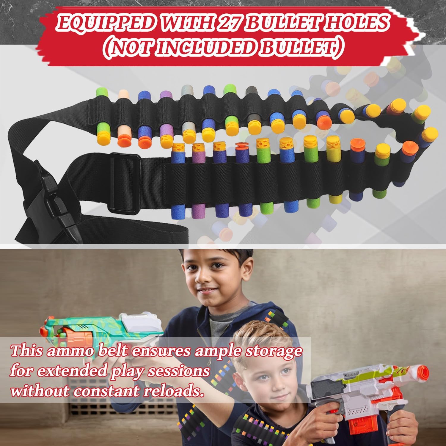 Adjustable Nylon Foam Dart Belt Strap Quick Release Buckle 27 Bullet Holes, Compatible for NERF Mega & N-Strike Elite Series, Ideal Boys Girls Gifts, Outdoor — image 3