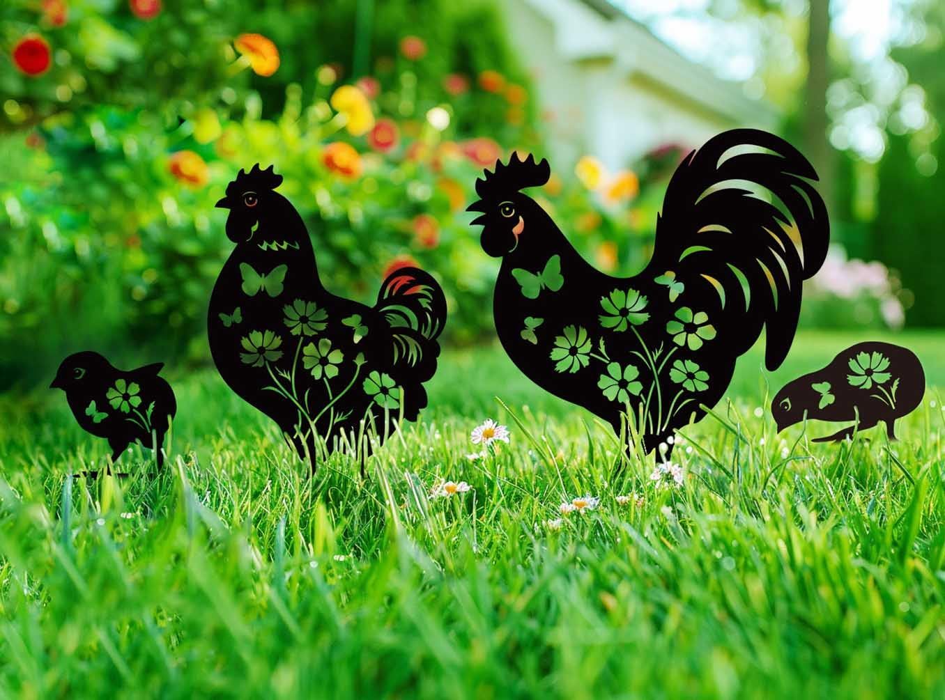 Metal Chicken Garden Decor for Outside, 4 Pcs Metal Chicken Yard Art, Decorative Garden Stakes Chicken Gifts for Chicken Lovers — image 5