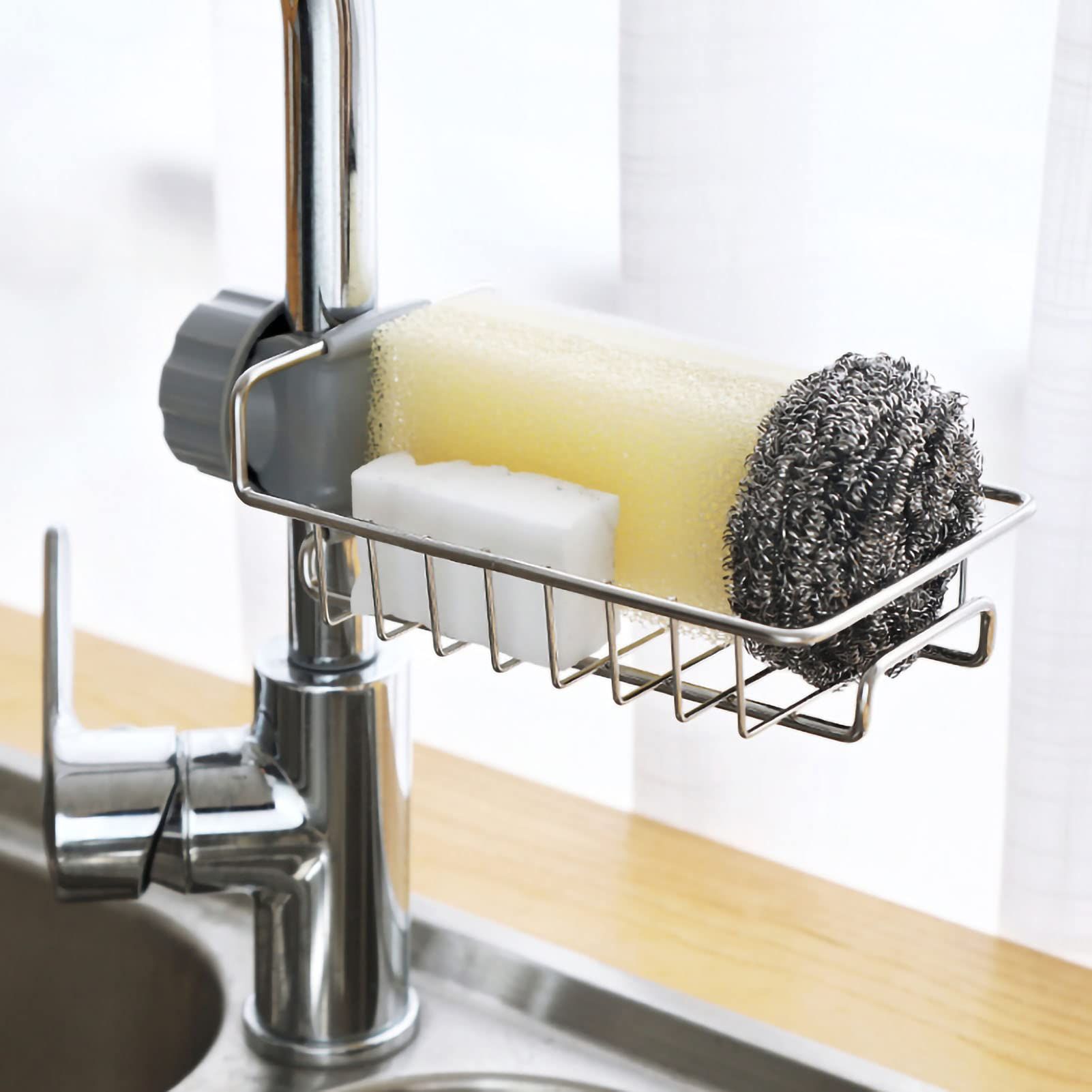 Stainless Steel Hanging Sponge Holder, Over Faucet Sponge Holder, Metal Hanging Faucet Drain Rack for Kitchen, Bathroom(silver) — image 4
