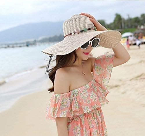 Women's Wide Brim Straw Hat UPF50+ Sun Protection Foldable Beach Hat for Summer, Beige — image 3
