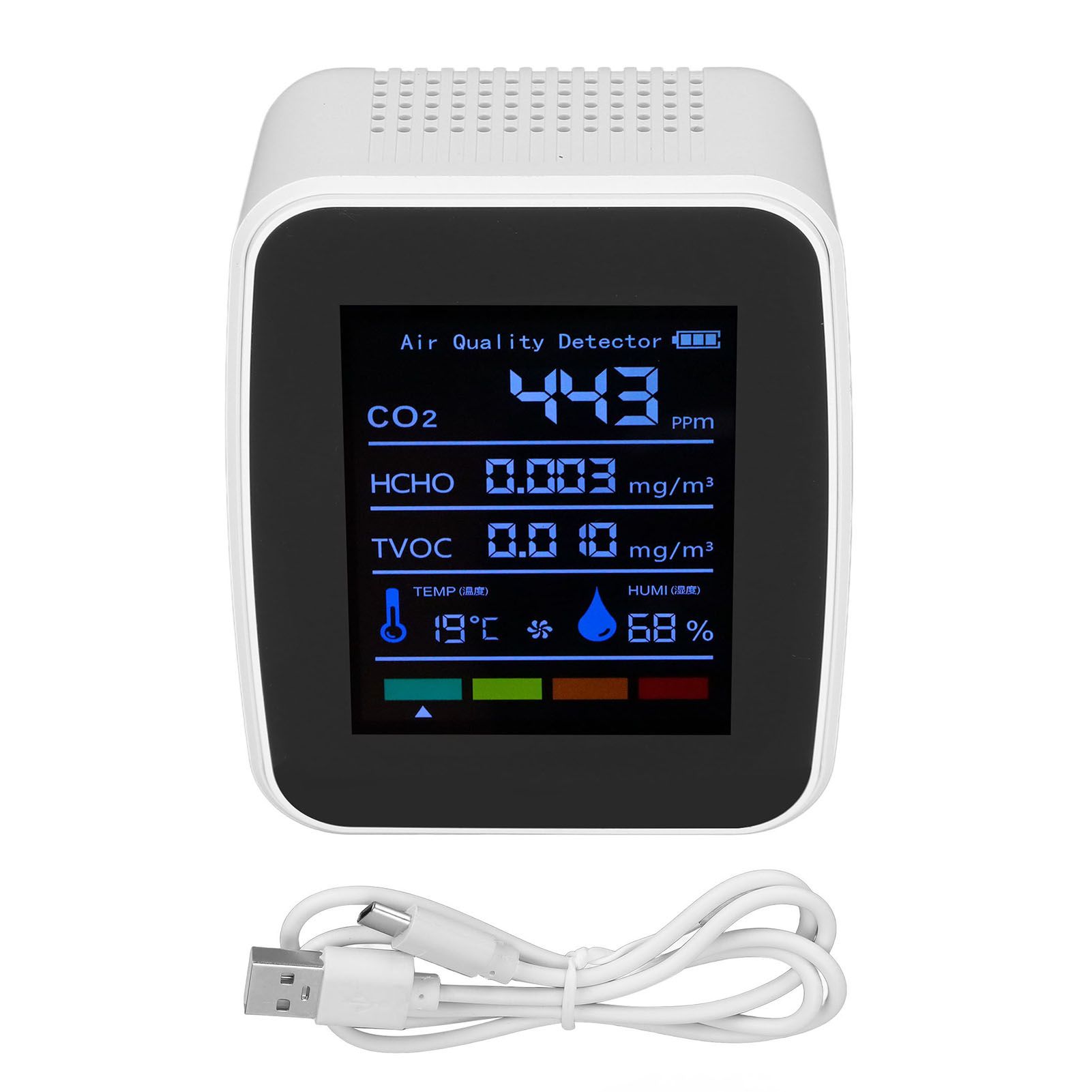 Air Quality Detector 5in1 Intelligent Anti Interference Ability Indoor Temperature Humidity Air Quality DetectorWhite — image 2