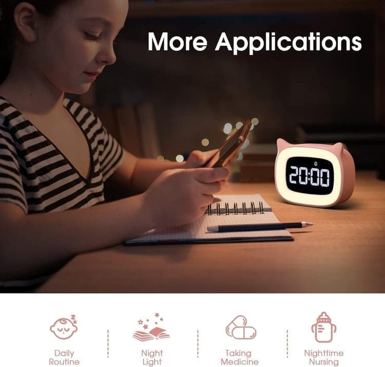 Digital LED Alarm Clock with Silent Operation, 5 Volume Levels, 5-Color Night Light, 18 Natural Sounds, Adjustable Brightness and Snooze Function, Pink — image 5