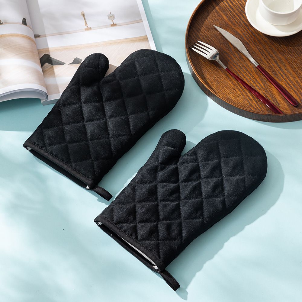 Oven Mitts and Pot Holders 4 pcs Set,High Heat Resistant 500 Degree Extra Thicken Long Kitchen Cotton Oven Glove for Cooking (,Black) โ image 3