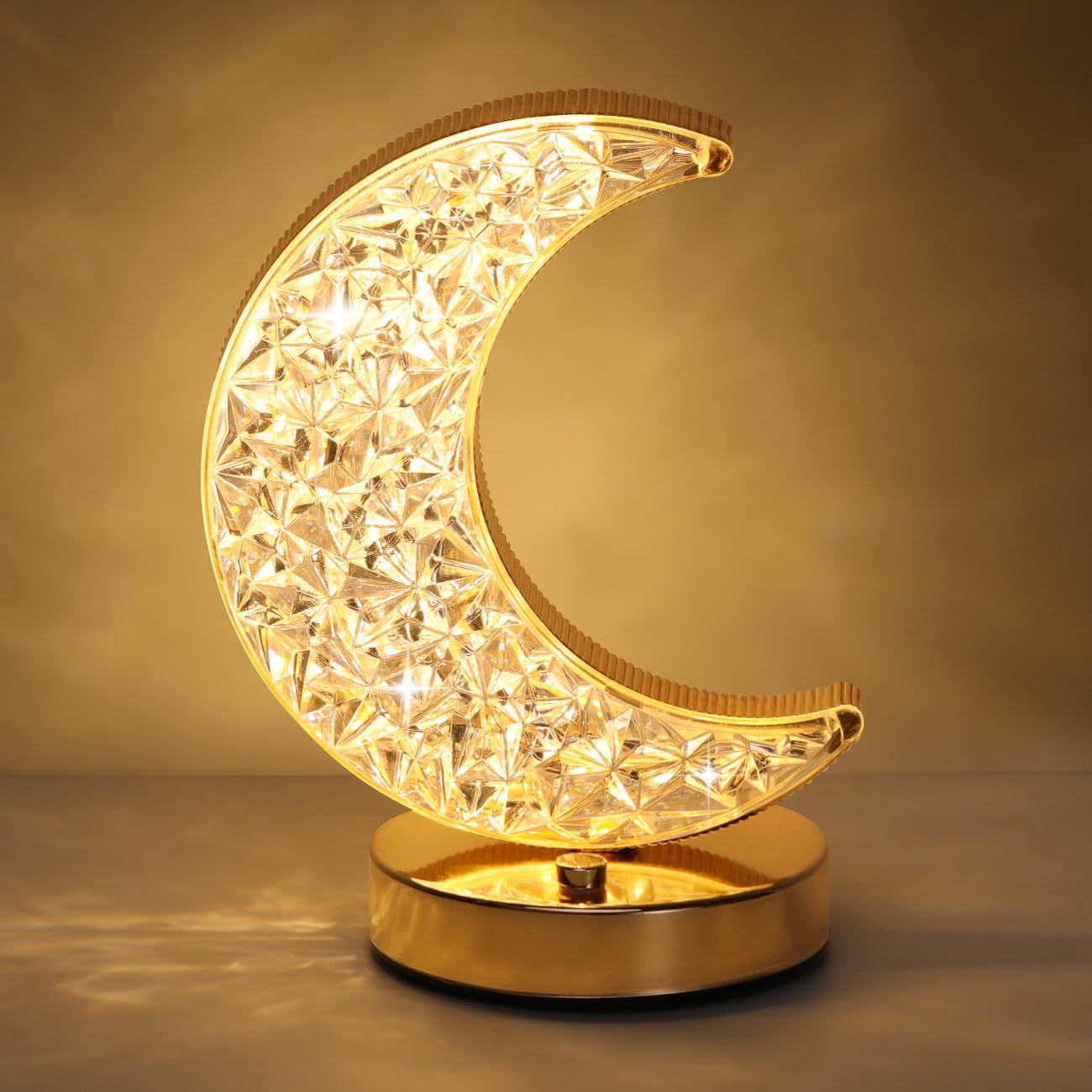 Crescent Moon Table Lamp, Stepless Dimmable Touch Lamp with 3 Colors, Rechargeable Night Light with USB Port