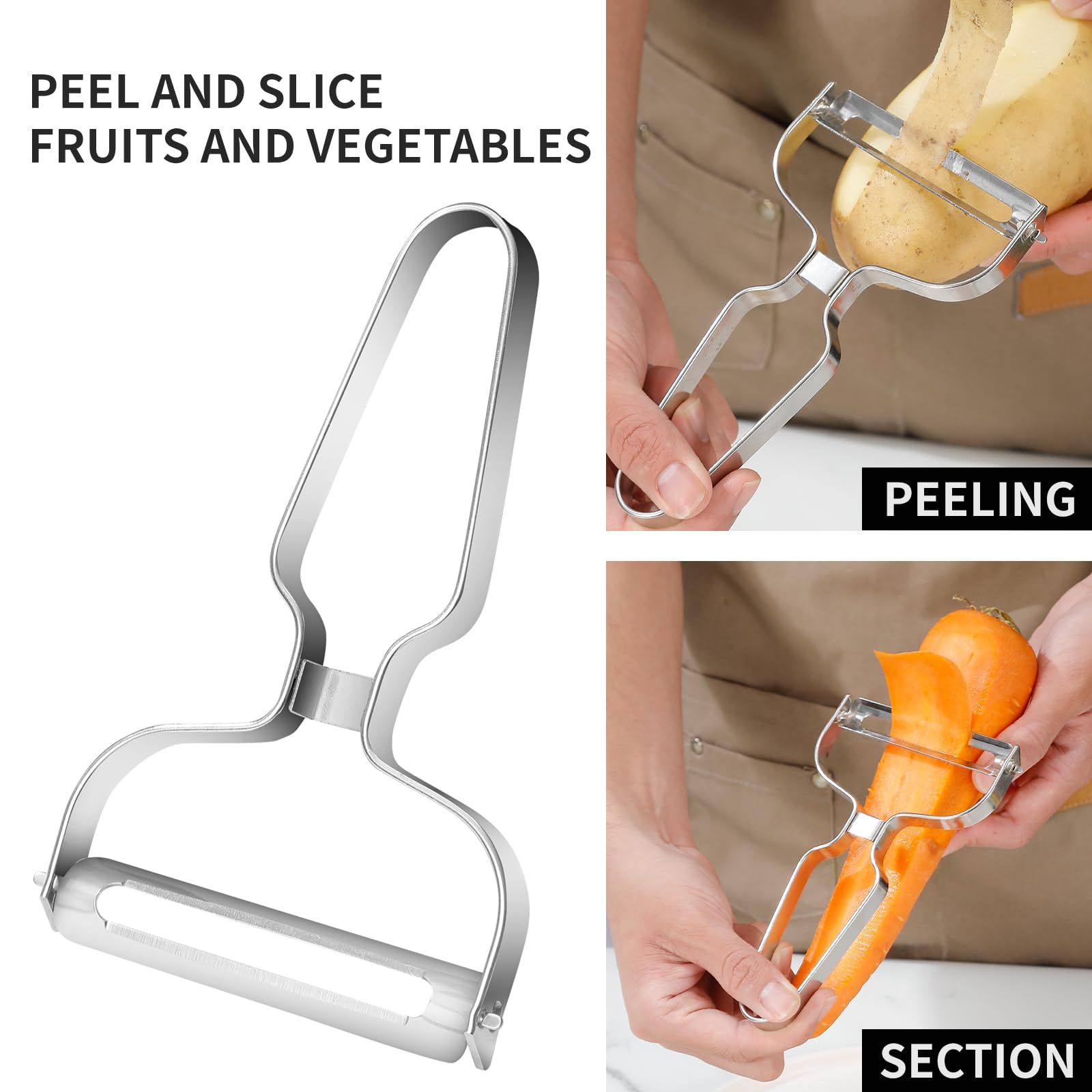 Stainless Steel Vegetable Fruit Peeler Slicer, for Potato Carrot Cucumber Apple, Kitchen Gadgets, Rustproof, Durable, Easy to Use