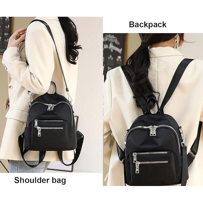 Women's Mini Backpack Purse Fashion Lightweight Rucksack Small Shoulder Bag Nylon cloth bag(black)