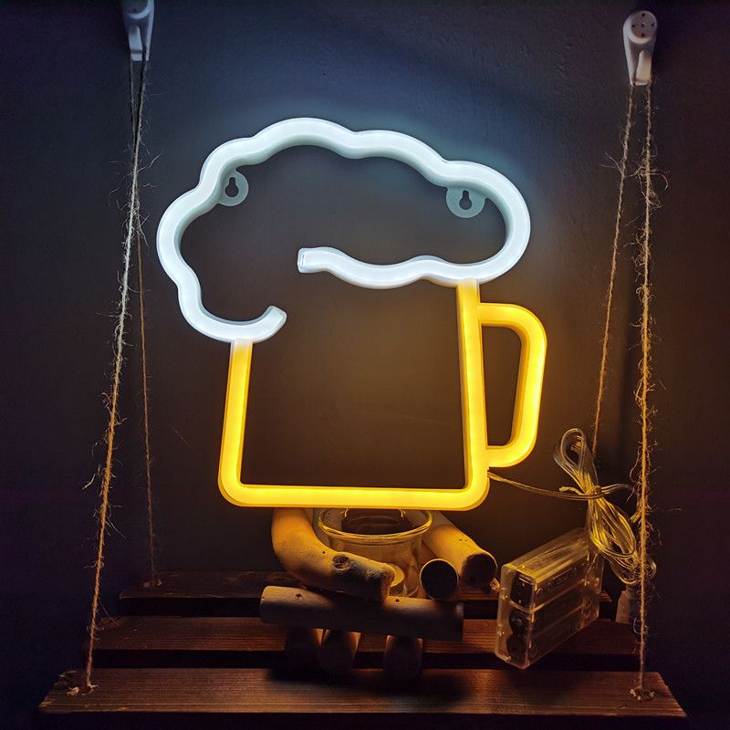 Beer Shaped Neon Signs Summer Decorations, LED Neon Lights for Wall Decor Battery/USB Operated Night Lights Wine Lamp for Bar — image 3