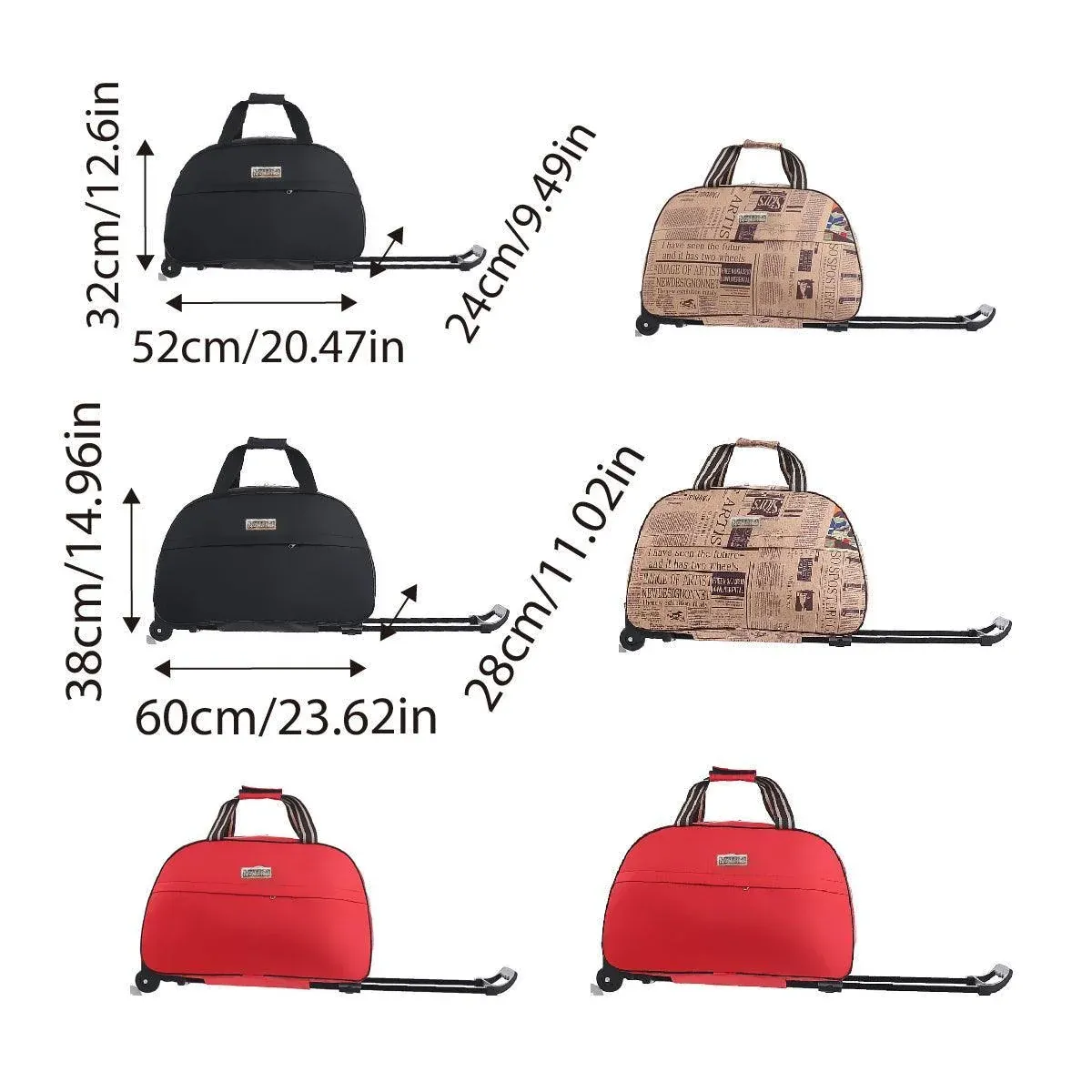 Wheeled Travel Duffle Trolley Bag Carry On Rolling Luggage Suitcase Tote Durable - Brown-20in — image 4