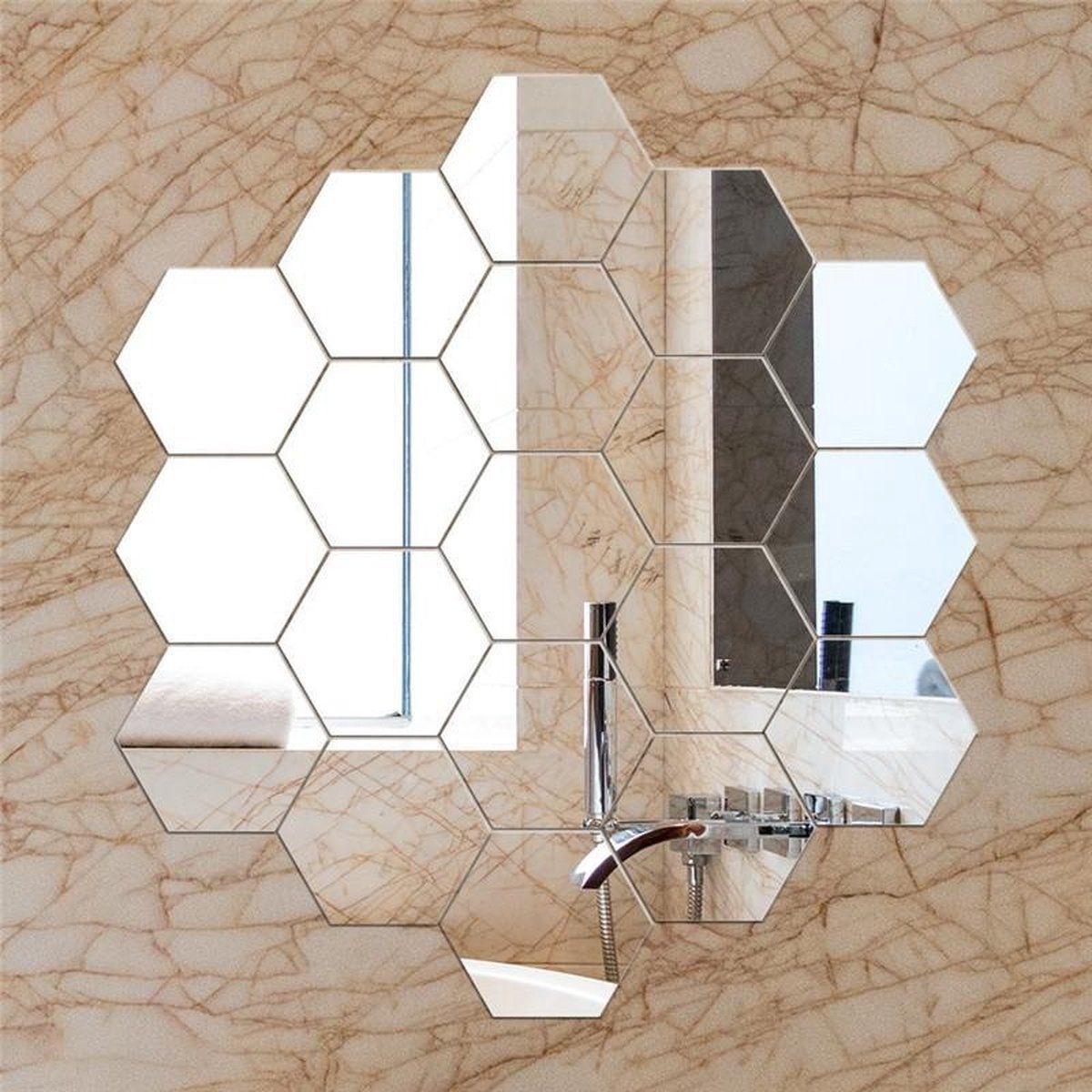 12-Pack Hexagon Acrylic Mirror Wall Stickers, Silver Self-Adhesive Decor, 8 x 7 cm — image 4