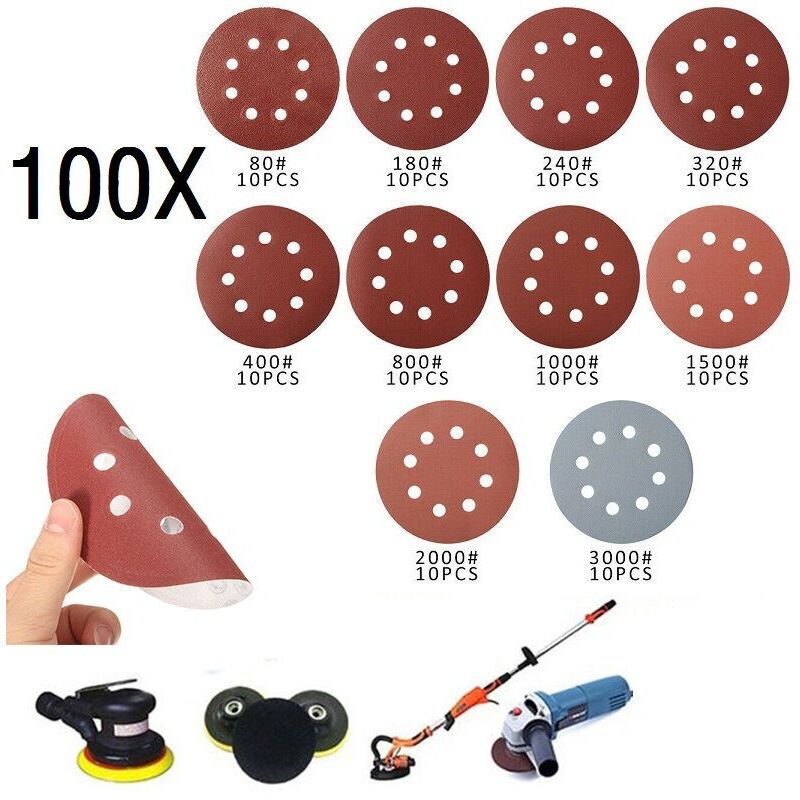 100 Pieces Sanding Disc, Sanding Discs 80, 180, 240, 320, 400, 800, 1000, 1500, 2000, 125mm — image 3