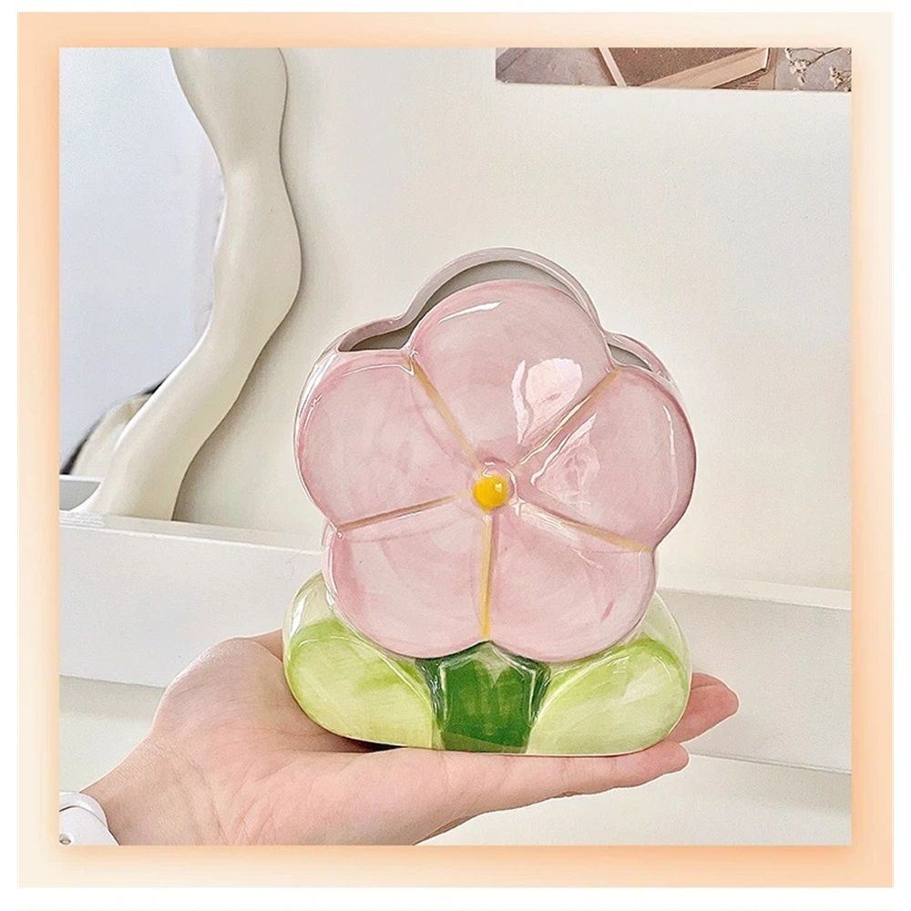 1 PC Flower Makeup Storage Box Ceramic Blossom Five Petals Pen Holder Desktop Storage Box (Pink) — image 3