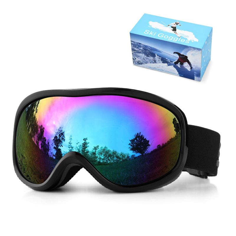 Winter Double-Layer Anti-Fog Spherical Ski Goggles, Sand black+colorful pieces