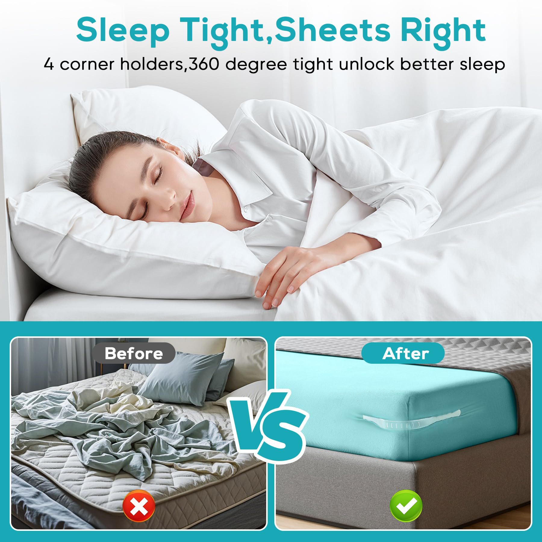Invisible Sheet and Bed Cover Fastener Set of 4 White Keeps Sheets Tight Removable Storable — image 2