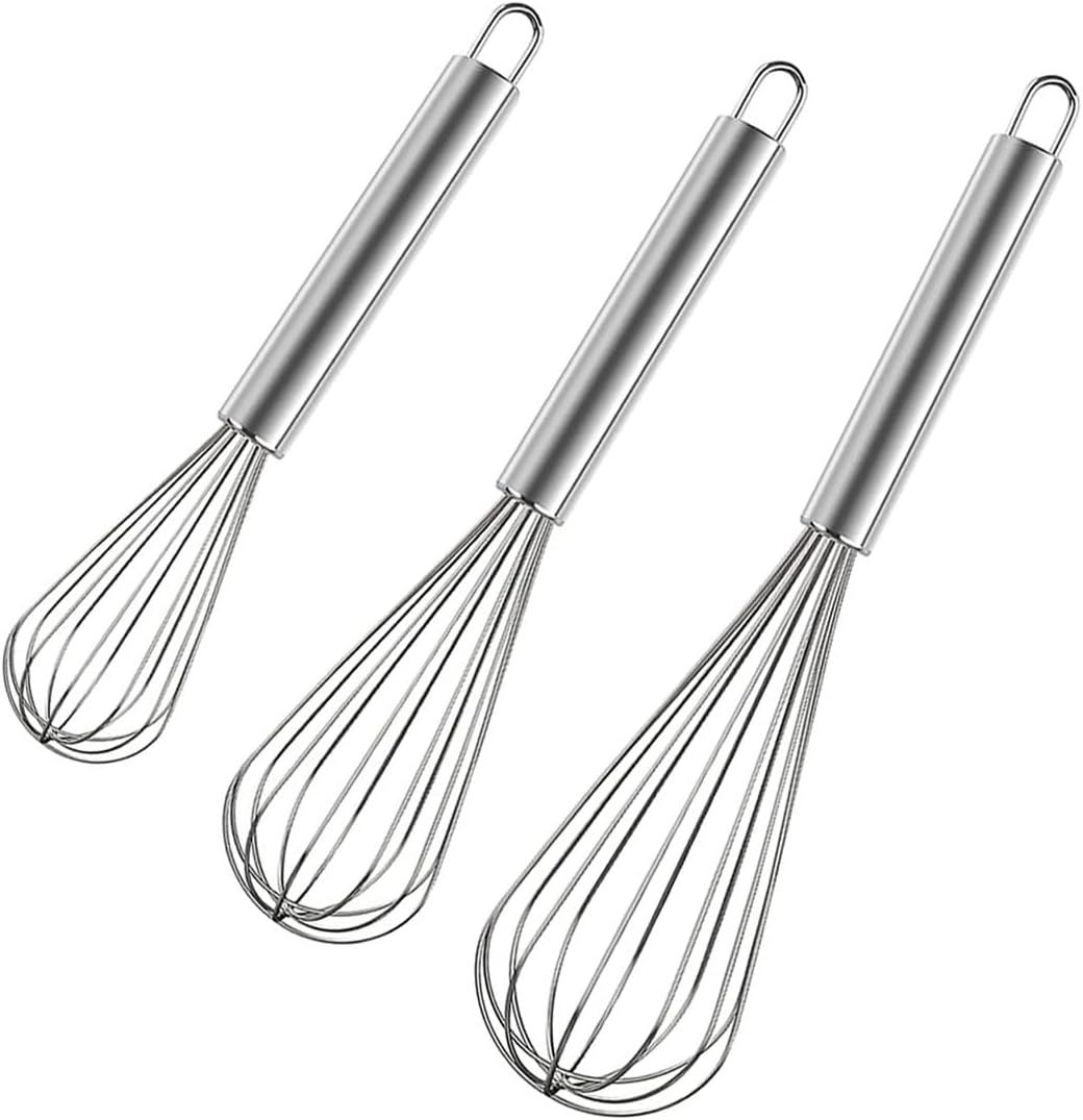 Stainless Steel Whisk Set, 3 Packs Balloon Whisk for Cooking, Whisking, Blending (8",10",12")