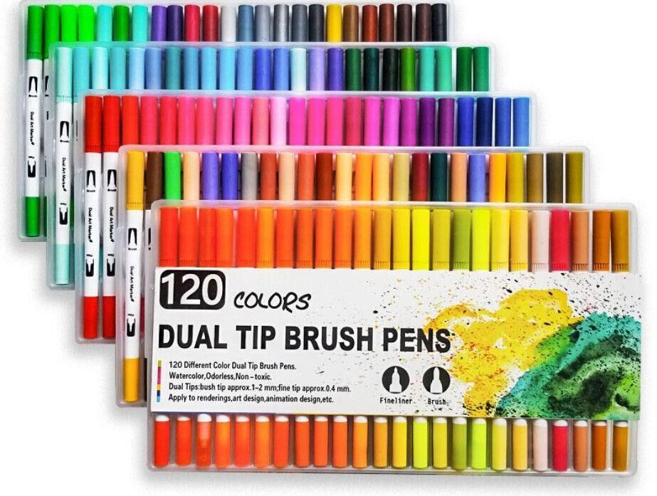 12-120 Watercolor Brush Pen Set Artist Sketch Marker - White-120 Colours โ image 3