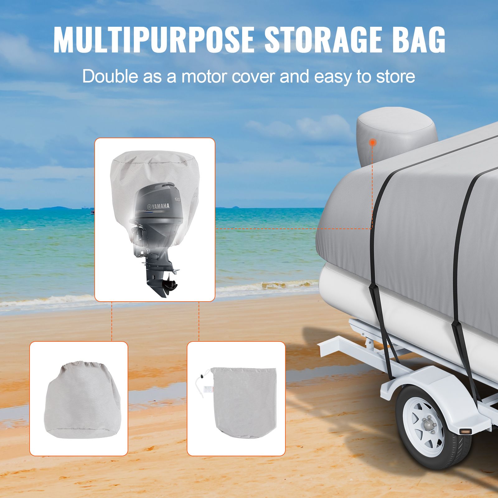 Pontoon Boat Cover 800D Waterproof Trailerable 23-24 ft with Storage Bag — image 5