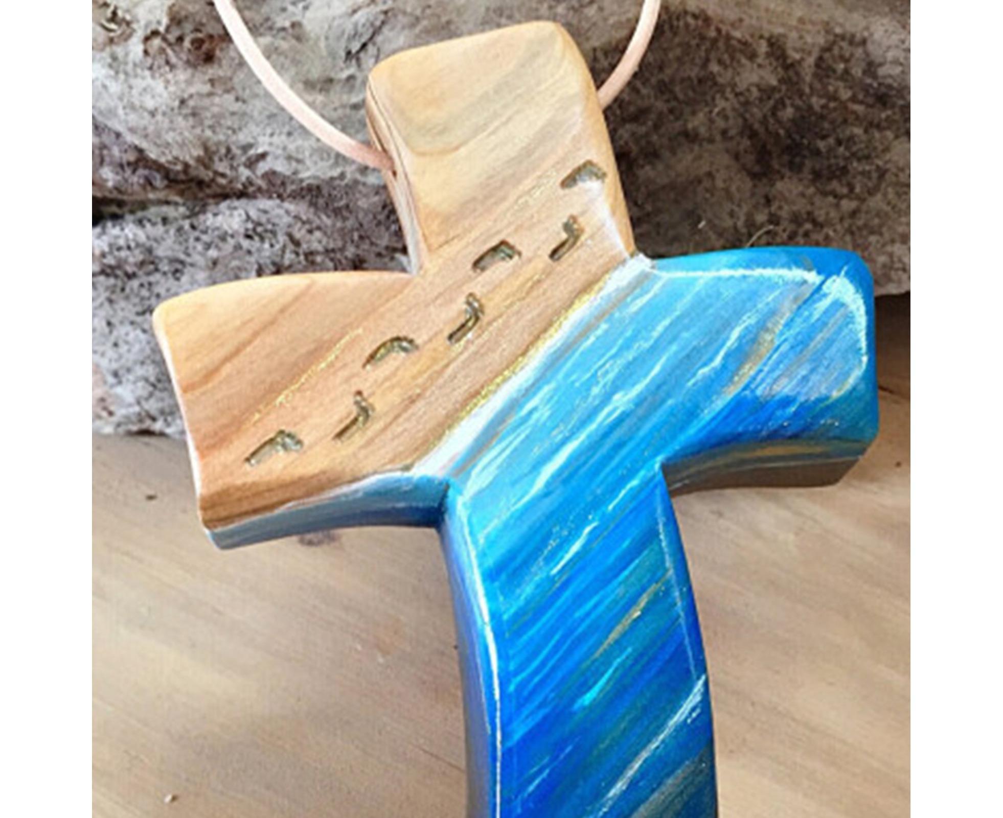 Creative Wooden Cross Polished Colorfast Decorative Wood Cross Hanging Pendant Home Decoration-Blue โ image 3