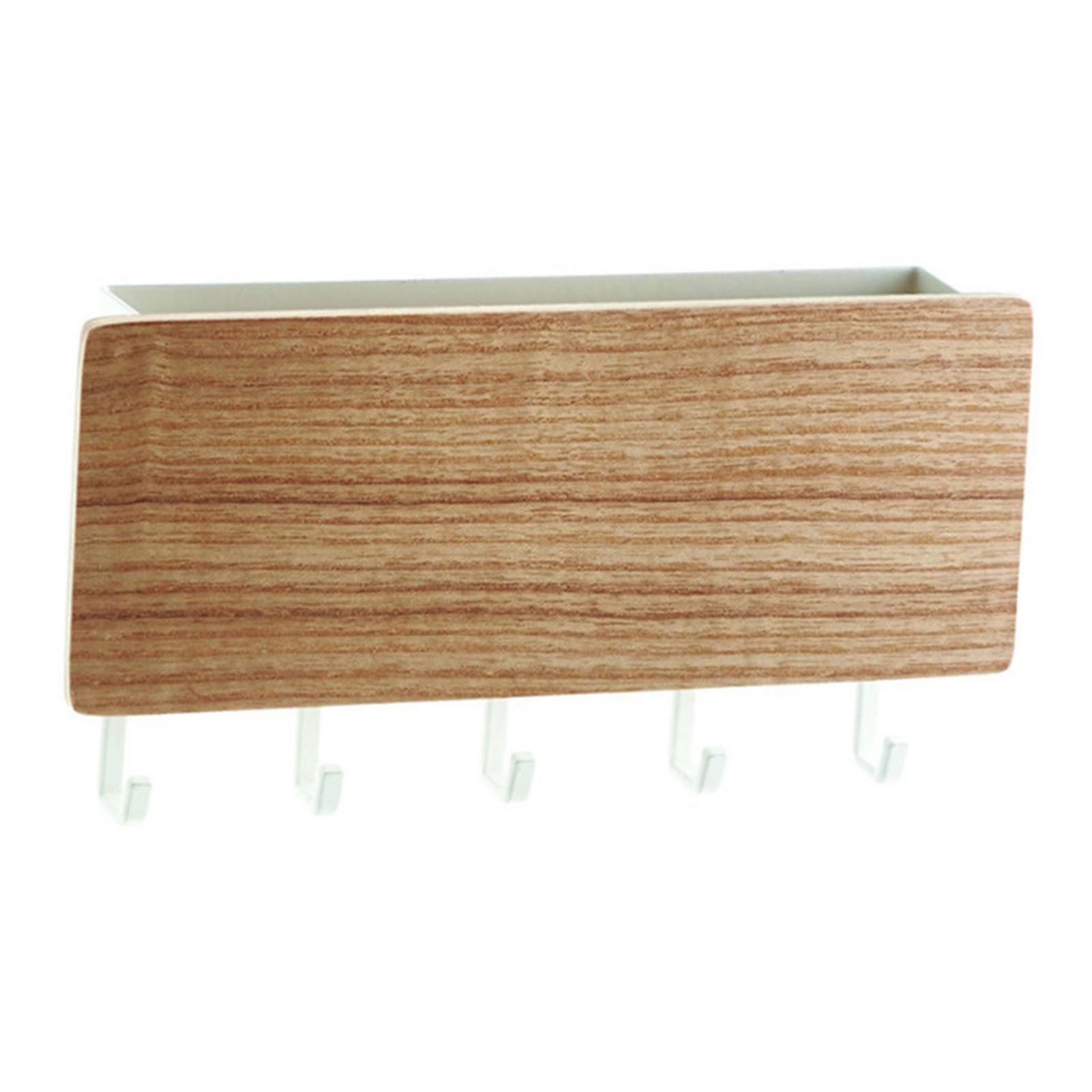 Japanese Wall Mounted Key Holder Wood with 5 Hooks Punch Free Multifunction Key Hanger for Home Natural Wood Color โ image 3