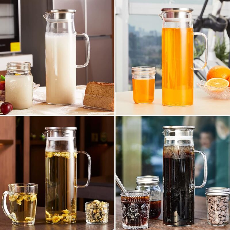Water Carafe, Glass Pitcher, Glass Jug With Lid And Handle-1.5 Liters — image 4