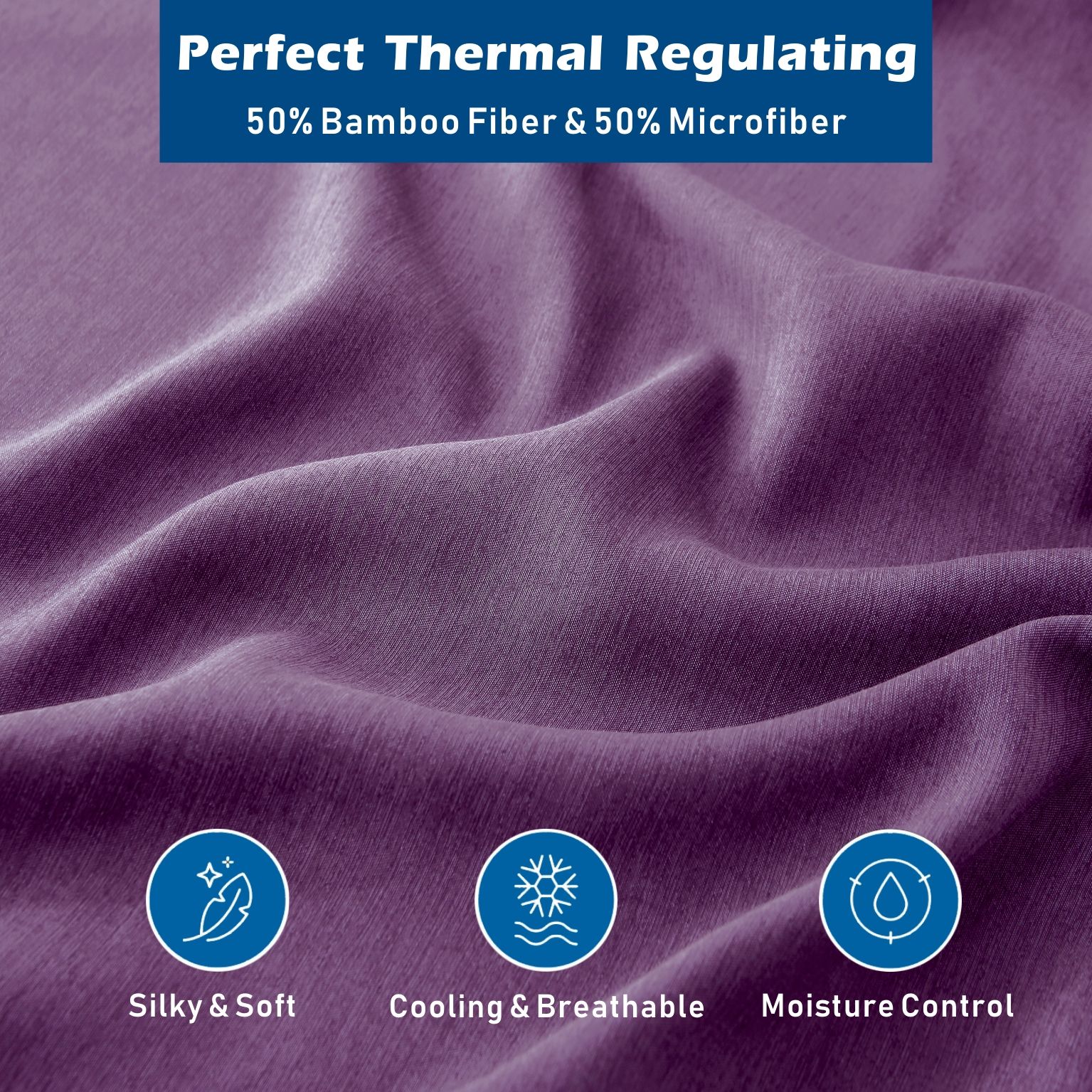 3 Piece Hotel Bamboo Cooling Sheet Set -Ultra Soft 2000TC Breathable Bed Sheets Set with 37 Centimetre Deep Pocket-Cooling Sheets for Hot Sleepers(Purple,King — image 2