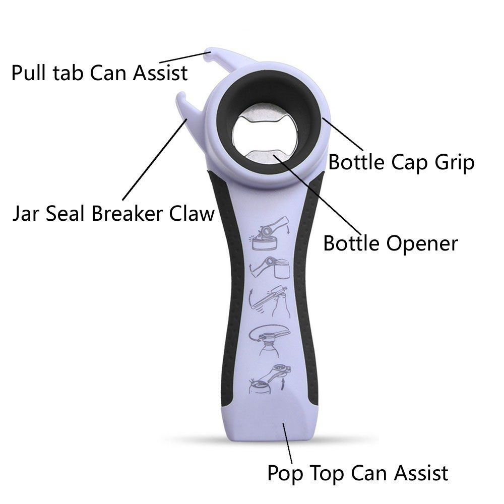 5 in 1 Lids off Jar Opener, Bottle Opener, Ideal For Women, Kids, Seniors - for Multipurpose Kitchen Tool, Easy open. White — image 2