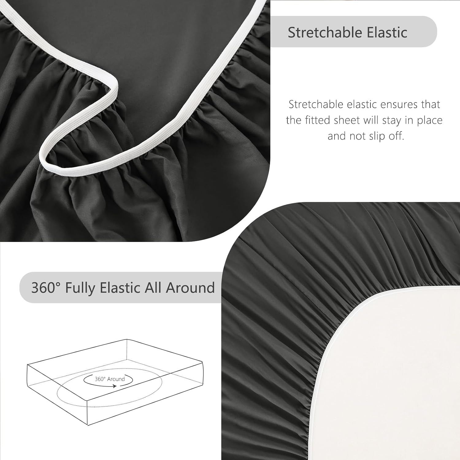 Hotel Soft Bed Sheet Set- Bedding Sheets & Pillowcases -Breathable Bedding - Wrinkle, Fade, Stain Resistant-Deep Pocket Flat Fitted Bed Sheet Set(Dark — image 5