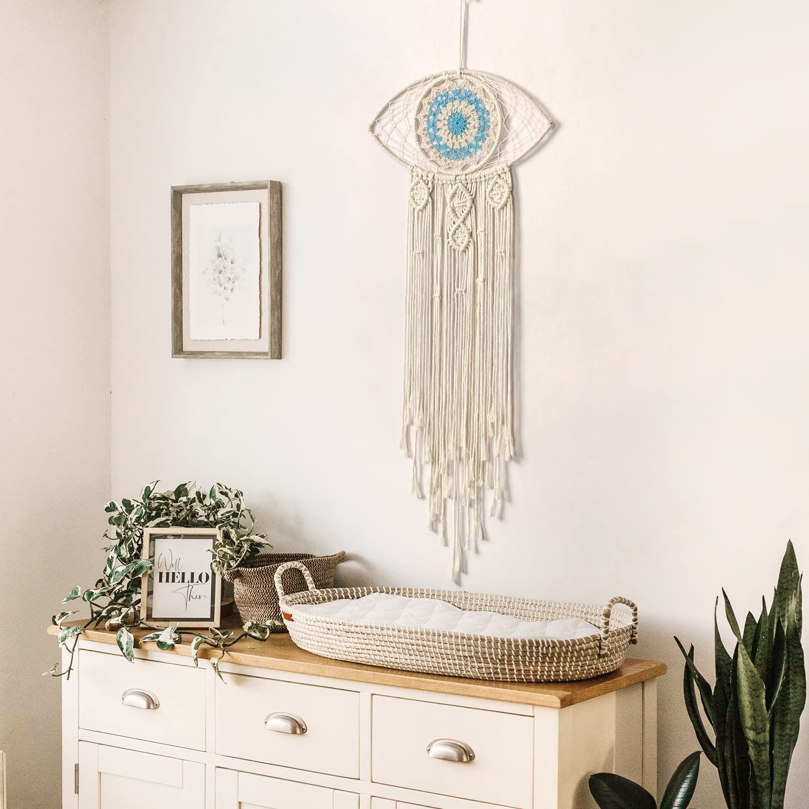 Large Boho Dream Catchers Evil Eye Macrame Wall Hanging Woven Dream Catcher for Bedroom Home Dorm Room Ornament(Beige) — image 3