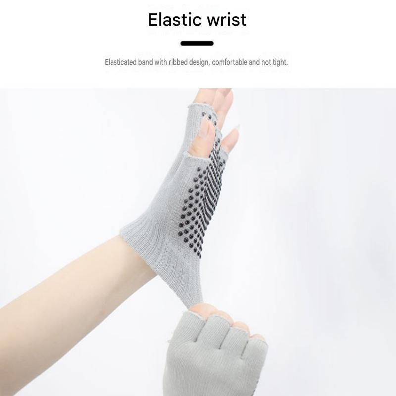 Purple Half Finger Yoga Gloves - Acrylic Knit with Non-Slip Silicone Dots, Breathable & Stretchy for Pilates, Gym, and Fitness Training — image 4