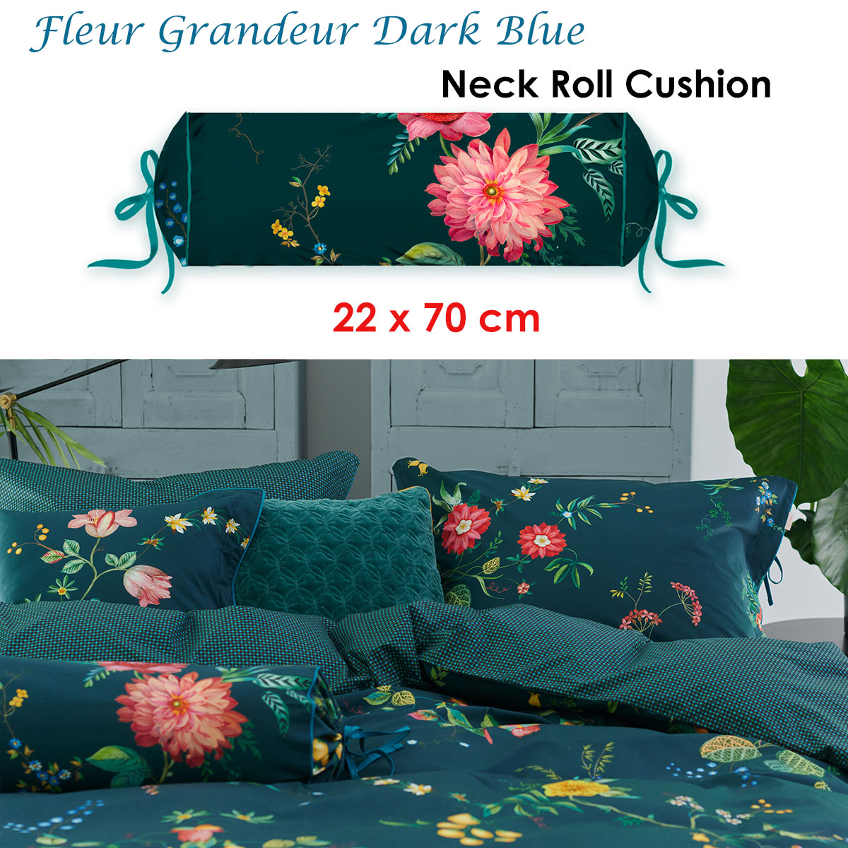 PIP Studio Fleur Grandeur Dark Blue Neck Roll Cushion โ image 2