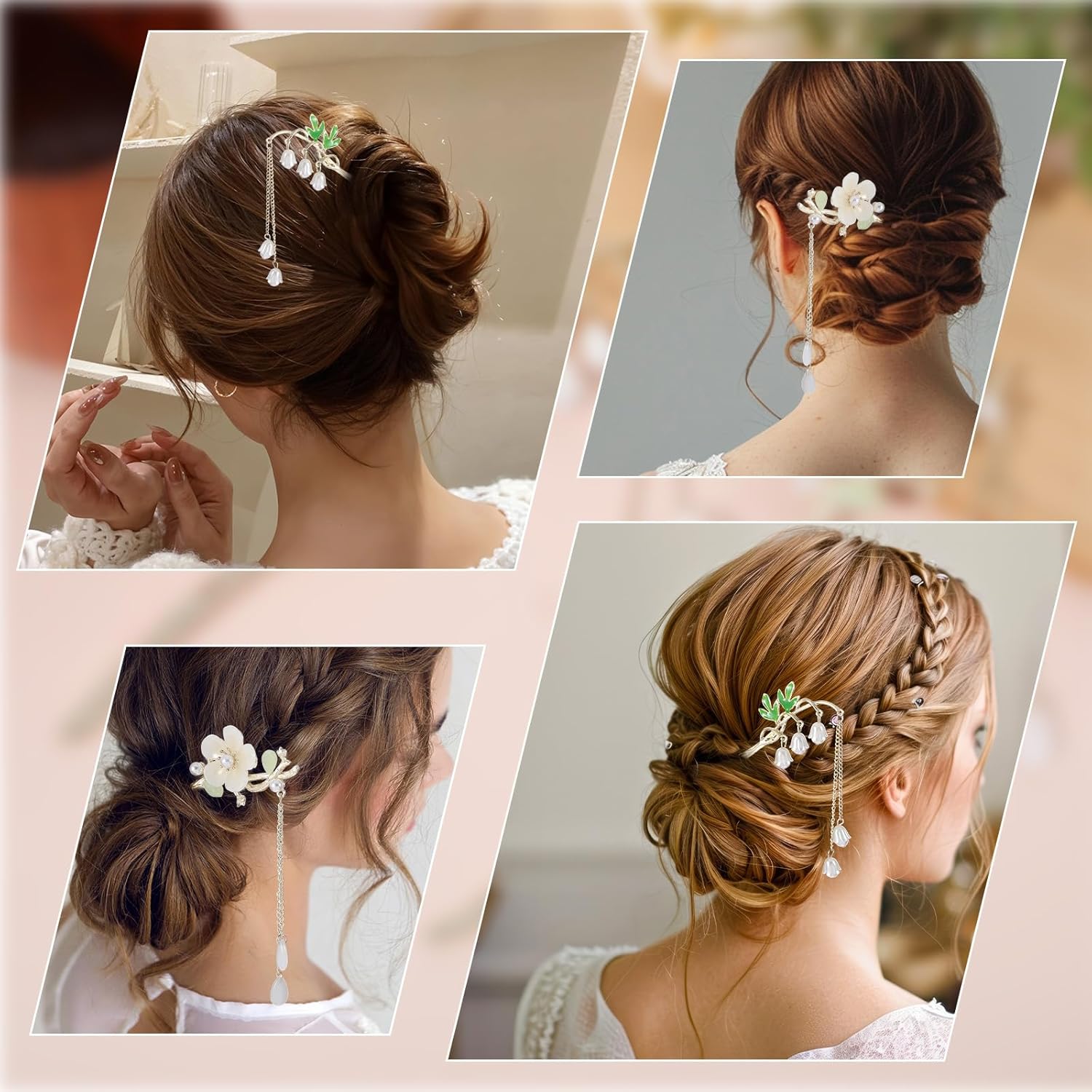 2PCS Chinese Hair Sticks,Lily of the Valley Hairpin Fringed Flowers Decor Hairstick for Women Headdress Fork for Women Hanfu Accessories — image 5