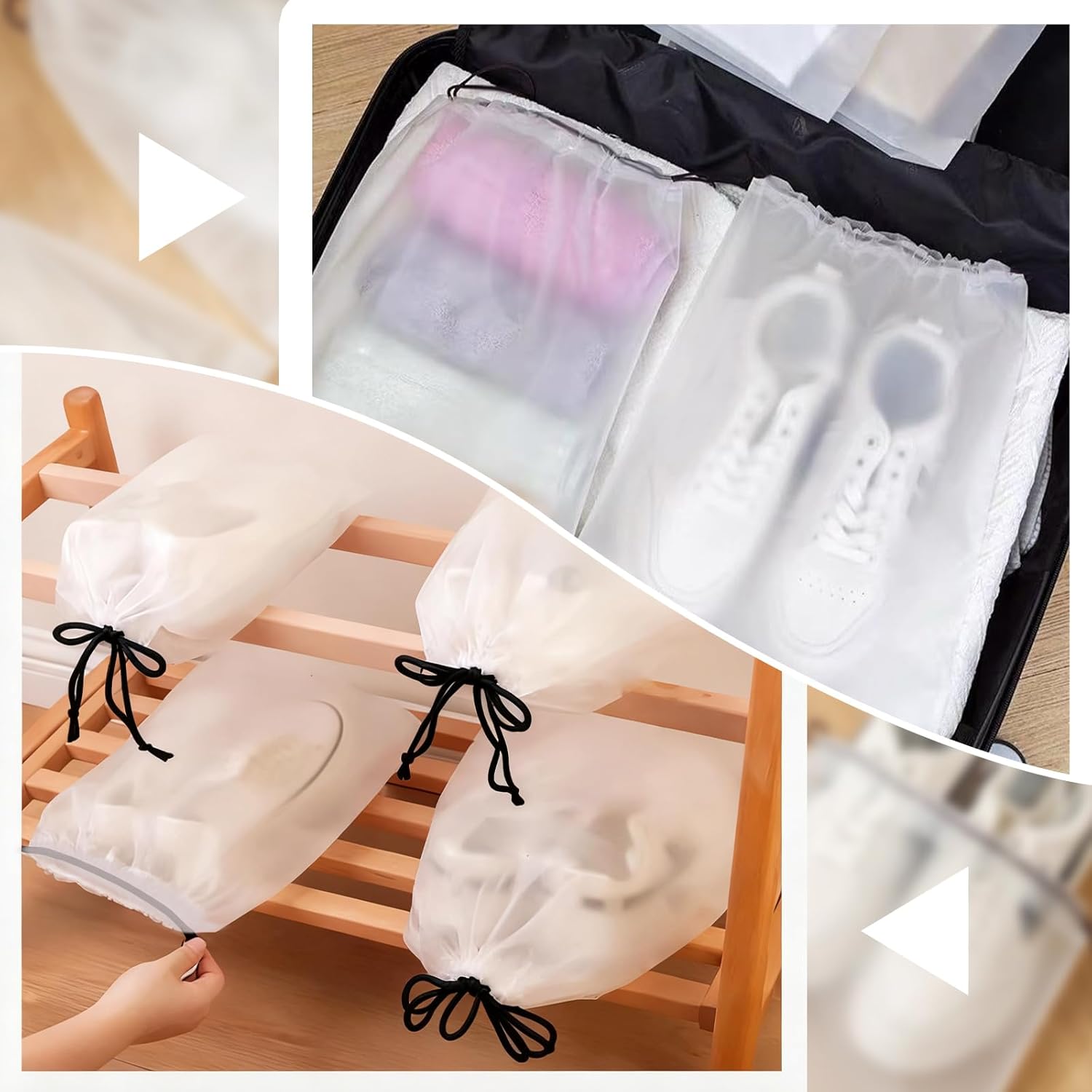 10-Pack Shoe Bags for Travel - 15.7" x 11.8" Large Clear Drawstring Shoe Bags for Packing, Storage - Waterproof,Durable & Reusable Sneaker Shoe Storage Bag — image 4