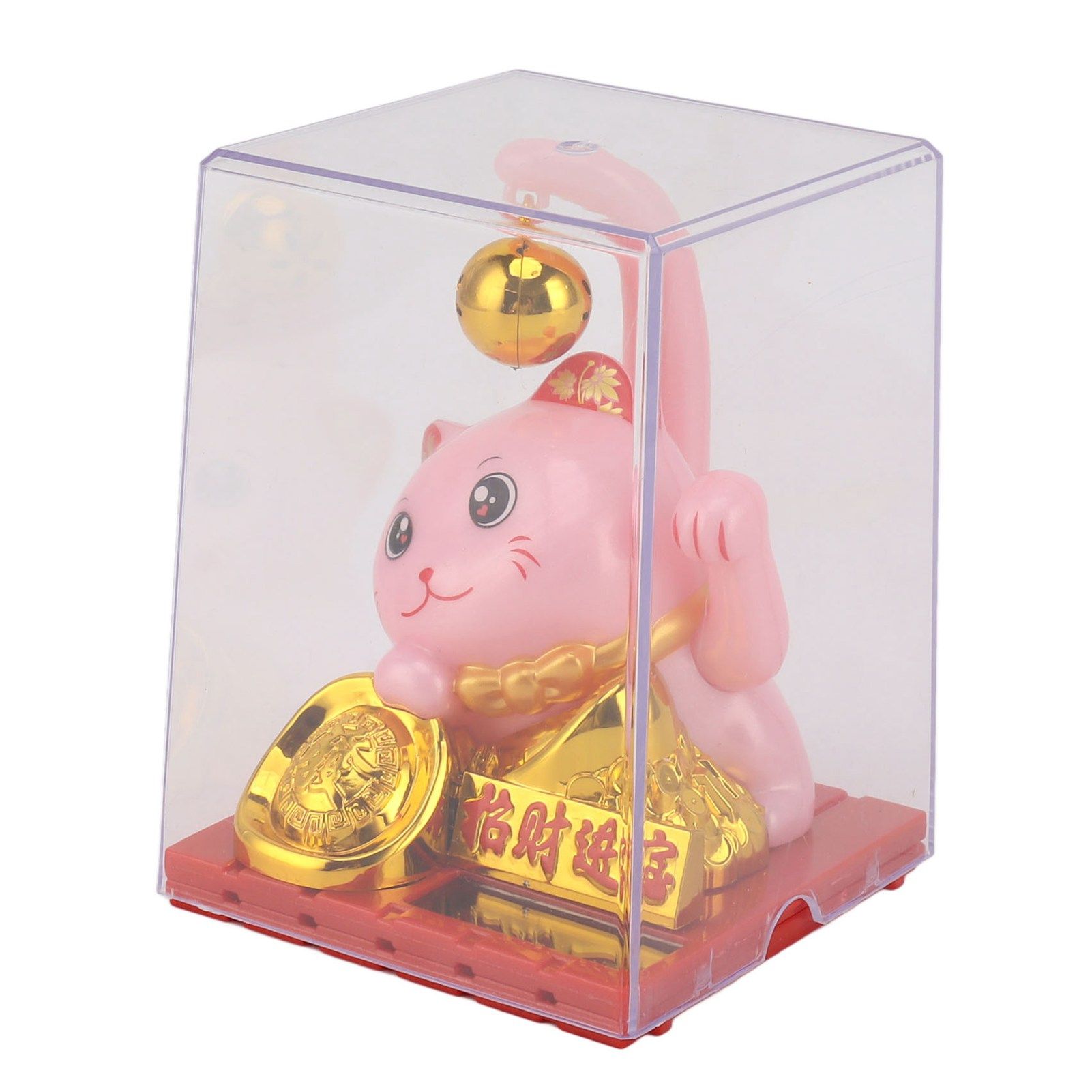 Arm Waving Fortune Cat Solar Powered Light Induction Lucky Cat Decoration for Desks Windows Car Dashboards Pink Small โ image 3