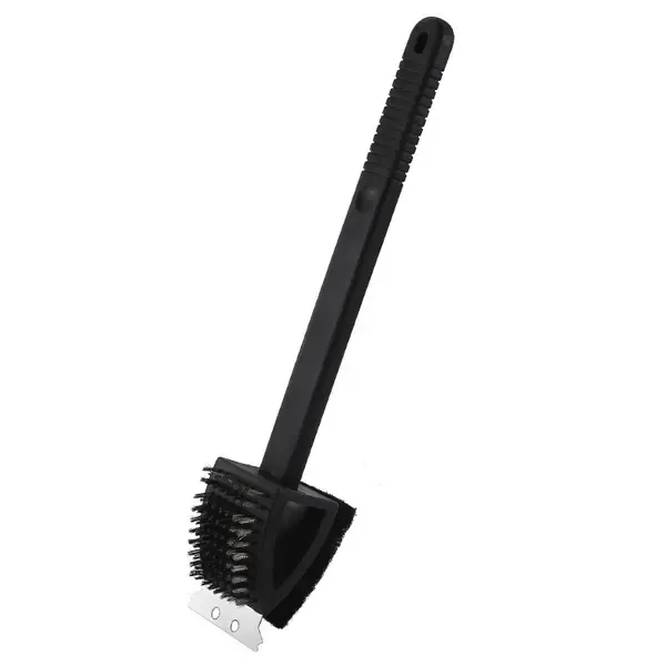 3-in-1 BBQ Grill Cleaning Brush with Scraper, Scrub Pad and Brass Bristles for Grills and Griddles, Black, 38 cm