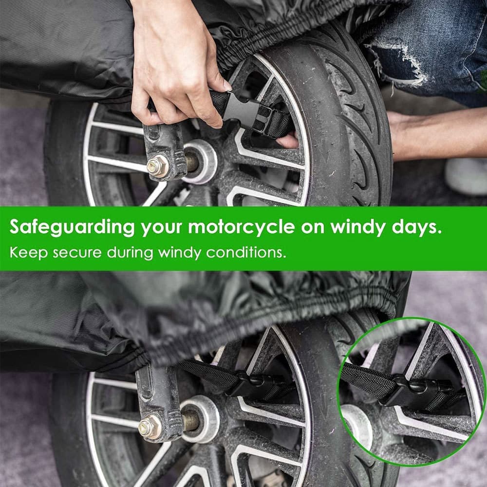 1x Waterproof Motorcycle and Moped Cover with Reflective Strips, Rain UV Dust Resistant Black, 245x105x125cm — image 2