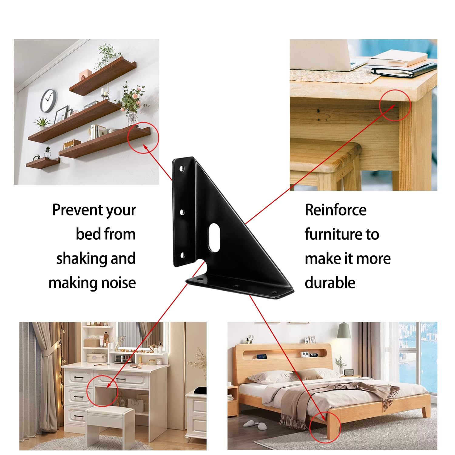 Heavy Duty Gusset Joints 4 Pcs, Bracket Corner Brace Bracket Fasteners, Furniture Shelf Support Joint Fasteners for Table, Cabinet Bed Stabilization (Black) — image 4