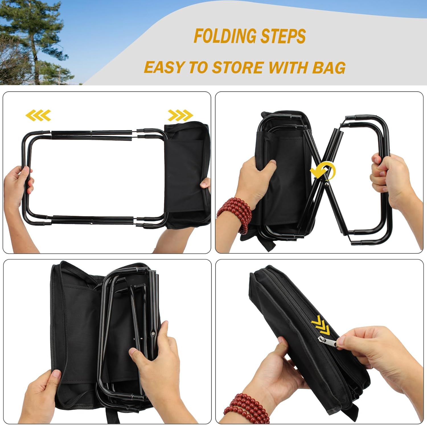 Portable Folding Camping Chair with Storage Bag for Fishing, Festivals, Beach Trips, Picnics and Lightweight Travel, Black — image 4