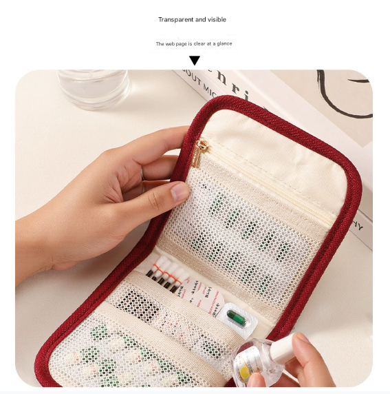 Beige Travel Medicine Pouch & Cosmetic Organizer - Large Capacity, High-End Storage Bag, Toiletry Bag 13x13x3cm β image 3