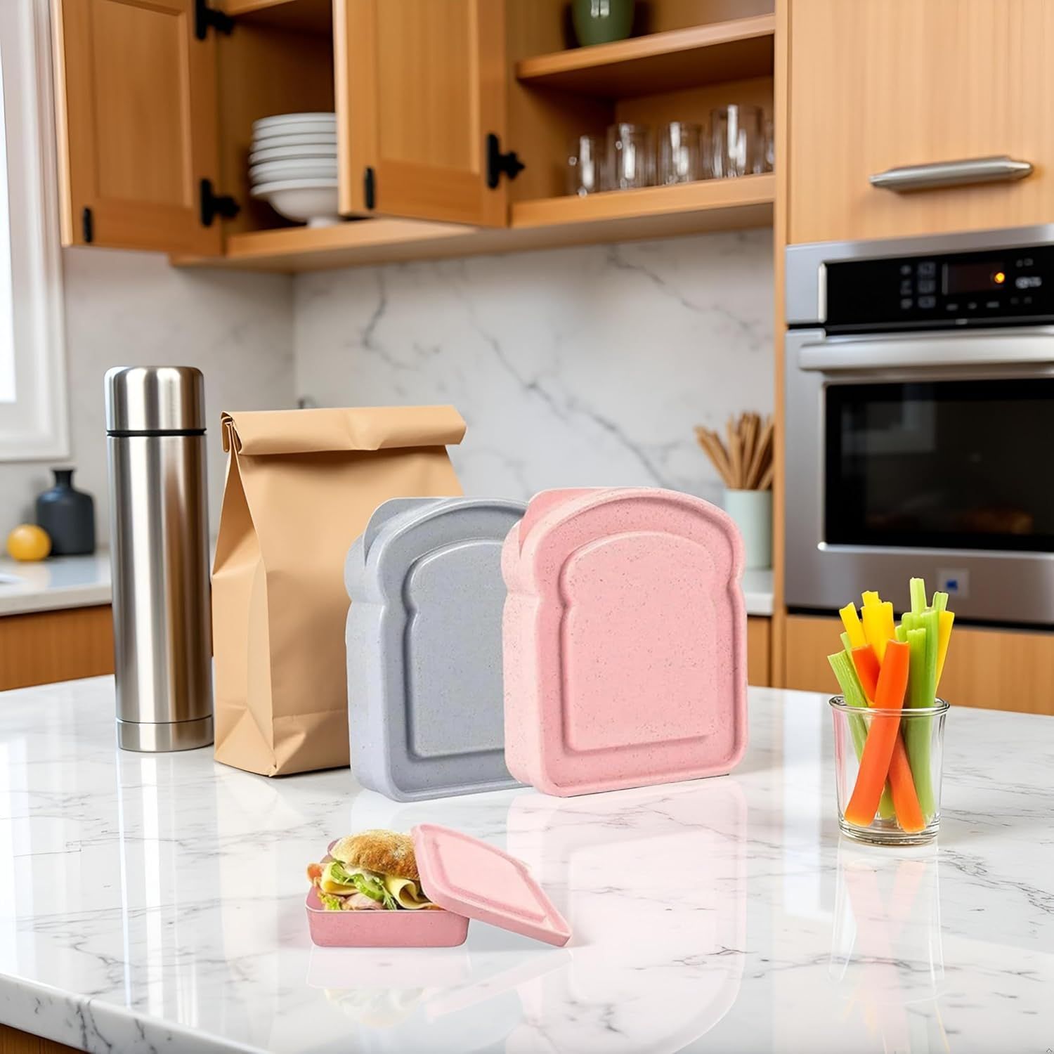 1Pc Random Color Sandwich Containers, Sandwich Box Food Storage Toast Shape Holder Plastic for Lunch, Sandwich Keeper for Adults Prep Microwave Food Containers โ image 2