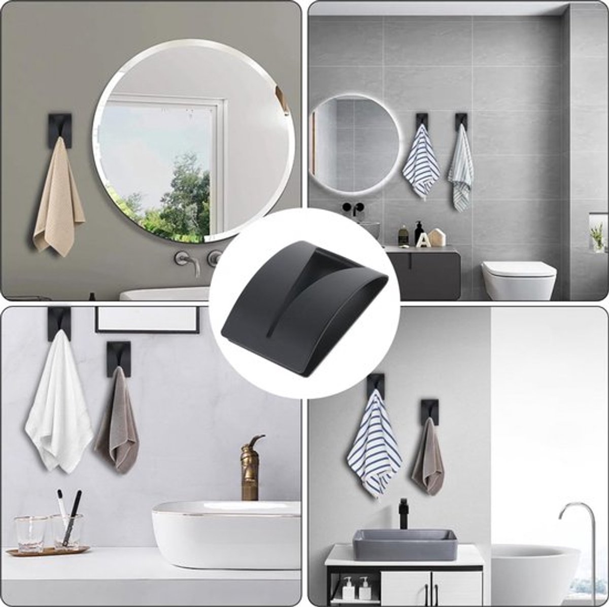 Towel Hook Set - Stainless Steel - Set of 4 Pieces - Self-Adhesive Towel Hook - Bathroom Towel Holder - Tea Towel Clamp - Towel Hook - No Drilling — image 5