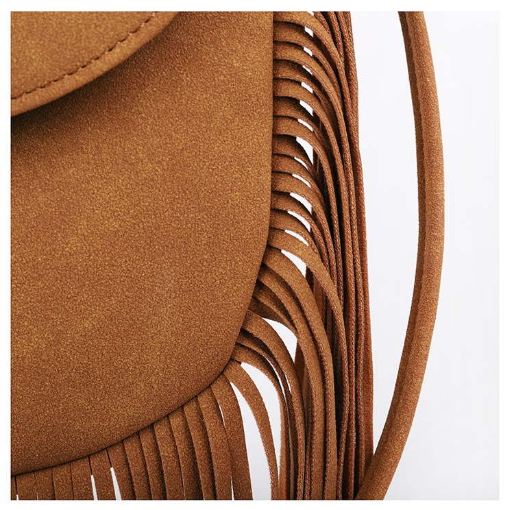 Coffee Chic Bohemian Fringe Crossbody Bag - Suede-Look PU Leather with Braided Detail & Adjustable Strap — image 5