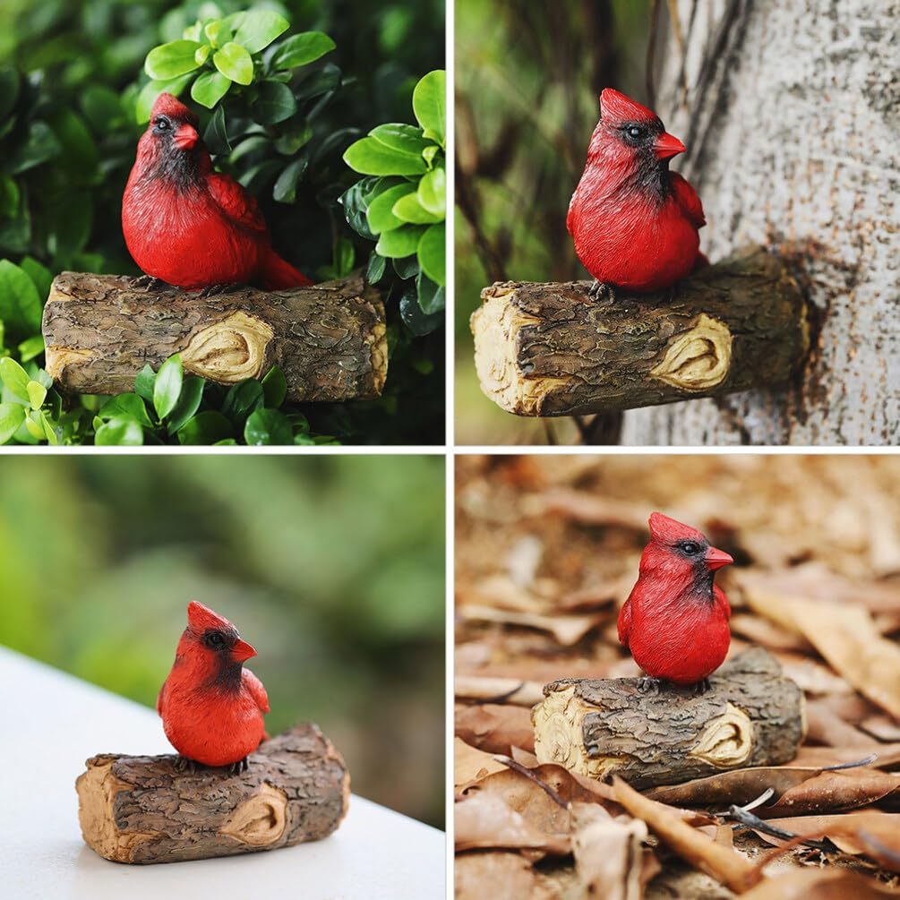 Miniature Cardinal Figurine Resin Bird on Tree Statue Outdoor Garden Sculpture Yard Art for Christmas Party Decoration Gifts — image 4
