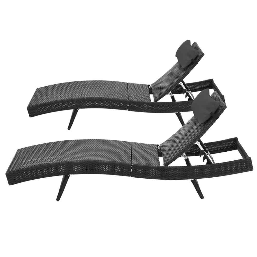 Gardeon 2PC Sun Lounge Wicker Lounger Outdoor Furniture Beach Chair Garden Adjustable Black โ image 3